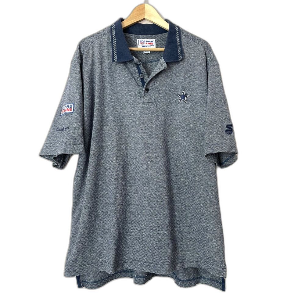 Vtg Dallas Cowboys Mens Polo Shirt Navy Blue Large NFL Football Starter Pro Line